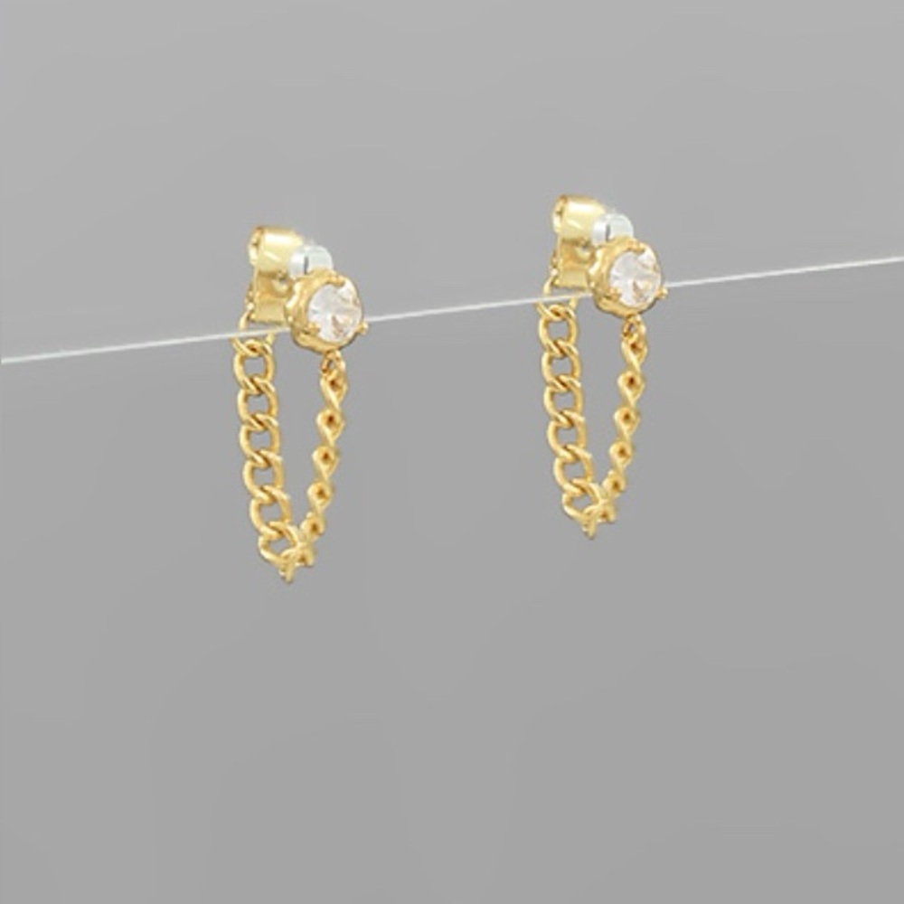 CZ & Chain Drop Gold Chain Earrings 18k gold dipped 7/8”L